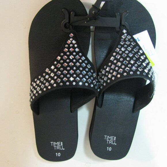Time and Tru Shoes - * Time And Tru Sandals Flip Flops NWT Black with Crystals Bling 9 10 11